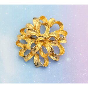 Vintage Golden Flower Ribbon Brooch | Gold Tone Brooch | J14